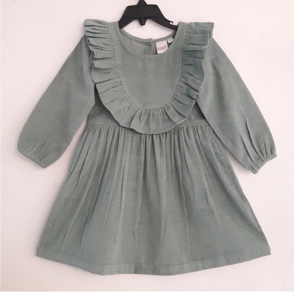 Yo Baby corduroy green long sleeve size 4 girls yoke ruffle (bin R)